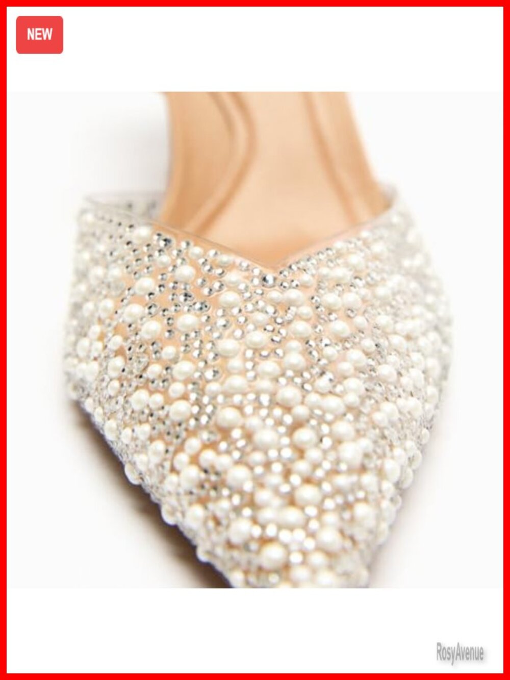 Clear Slingback Heels Pearl Studded Pointed Toe Kitten Mid Heels Sparkly - Picture 6 of 6